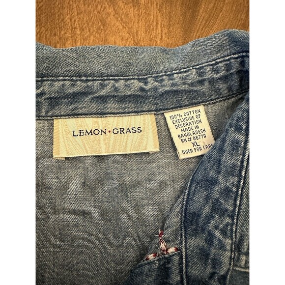 Lemon Grass Shirt Women’s XL Denim Embellished Embroidered American Flags Stars - Picture 6 of 8